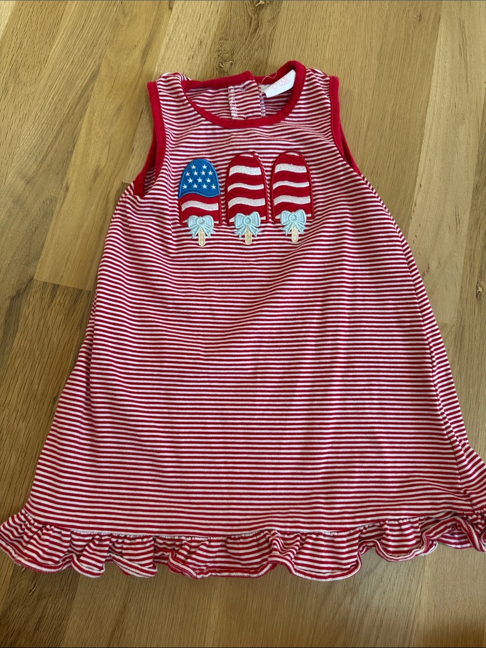 Red & White Striped Girls' Sleeveless Dress with Popsicle Appliqué